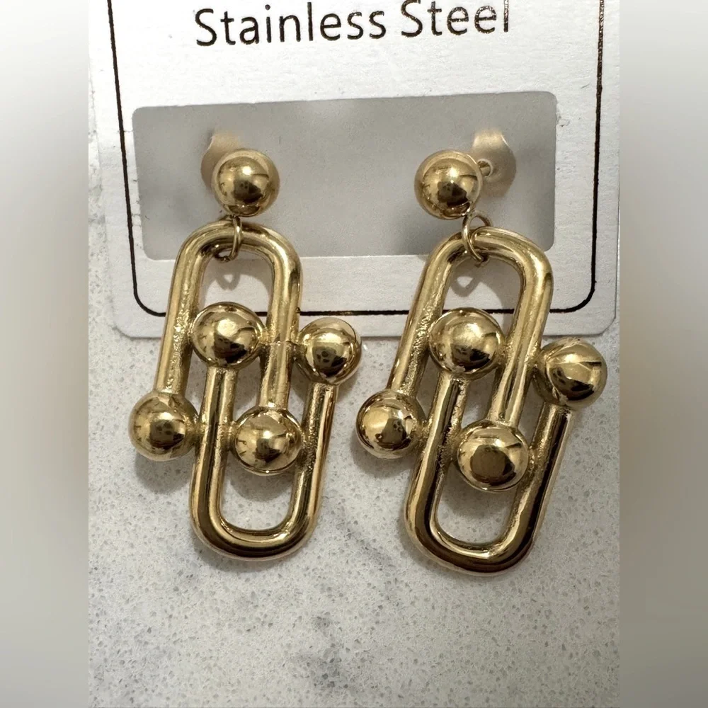 Fashion Earrings. Stainless Steel. Gold tone.  New